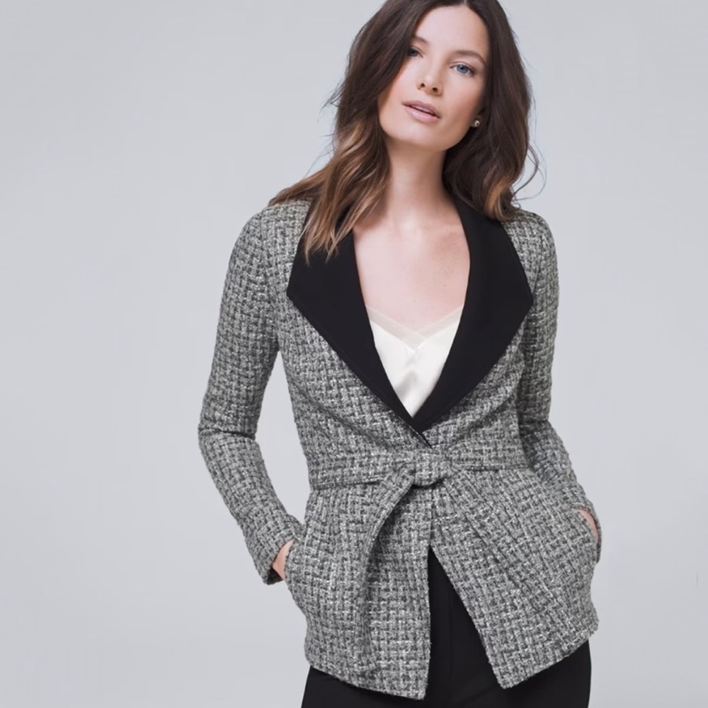 NEW White House Black Market Belted Tweed Jacket With Removable Belt